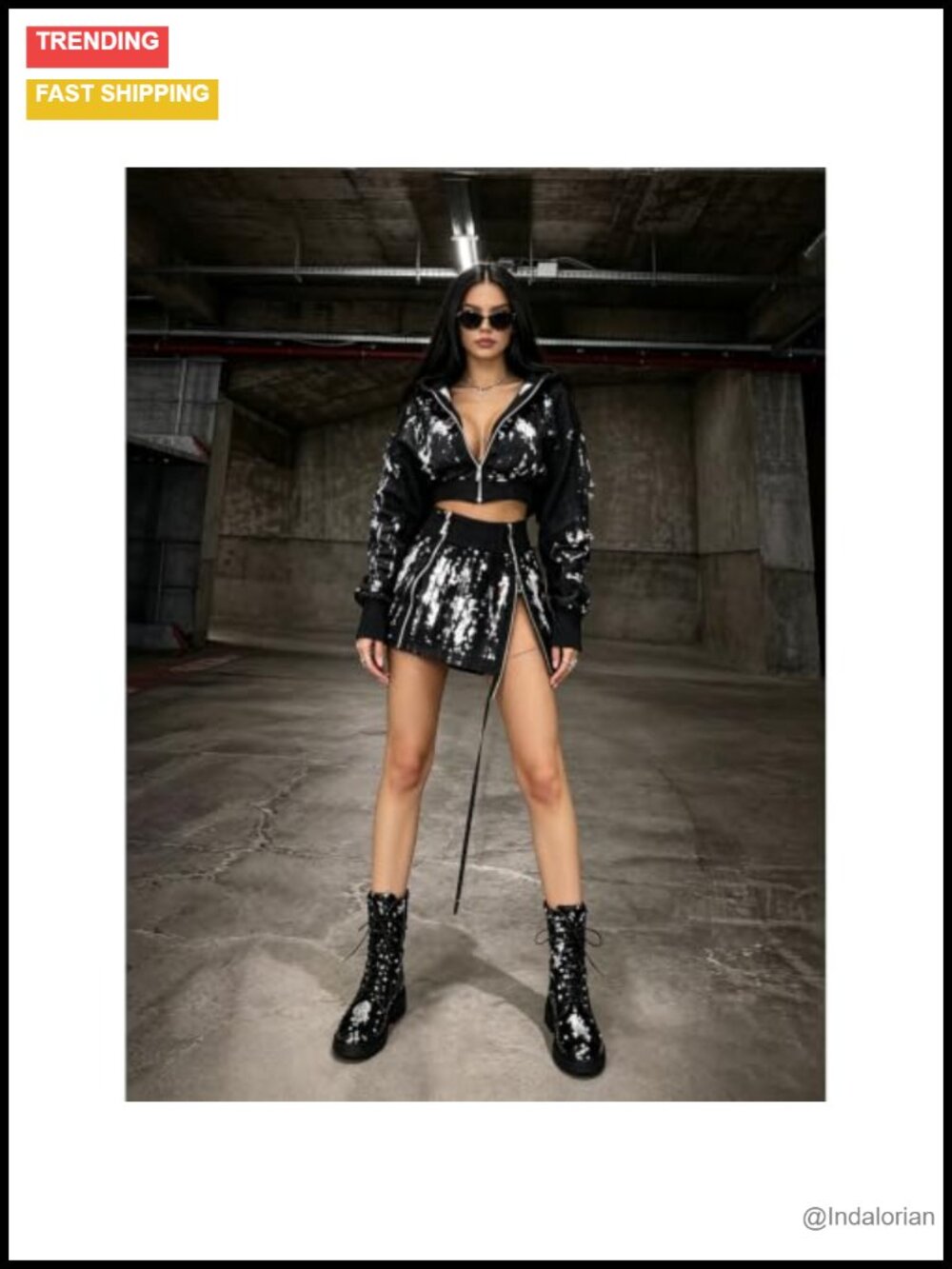 Lace Up Glitter Combat Boots Chunky Heel Sequin Ankle Booties - Picture 4 of 6